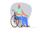 Illustration d’un homme âgé en fauteuil roulant avec un t-shirt vert